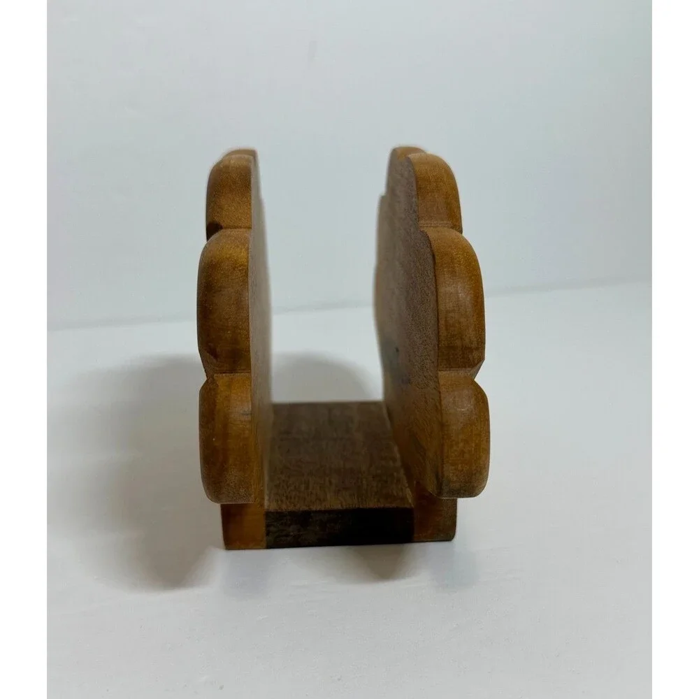 Vintage Myrtlewood Wooden Clamshell Napkin Holder Ocean Beach Nautical Seashell.